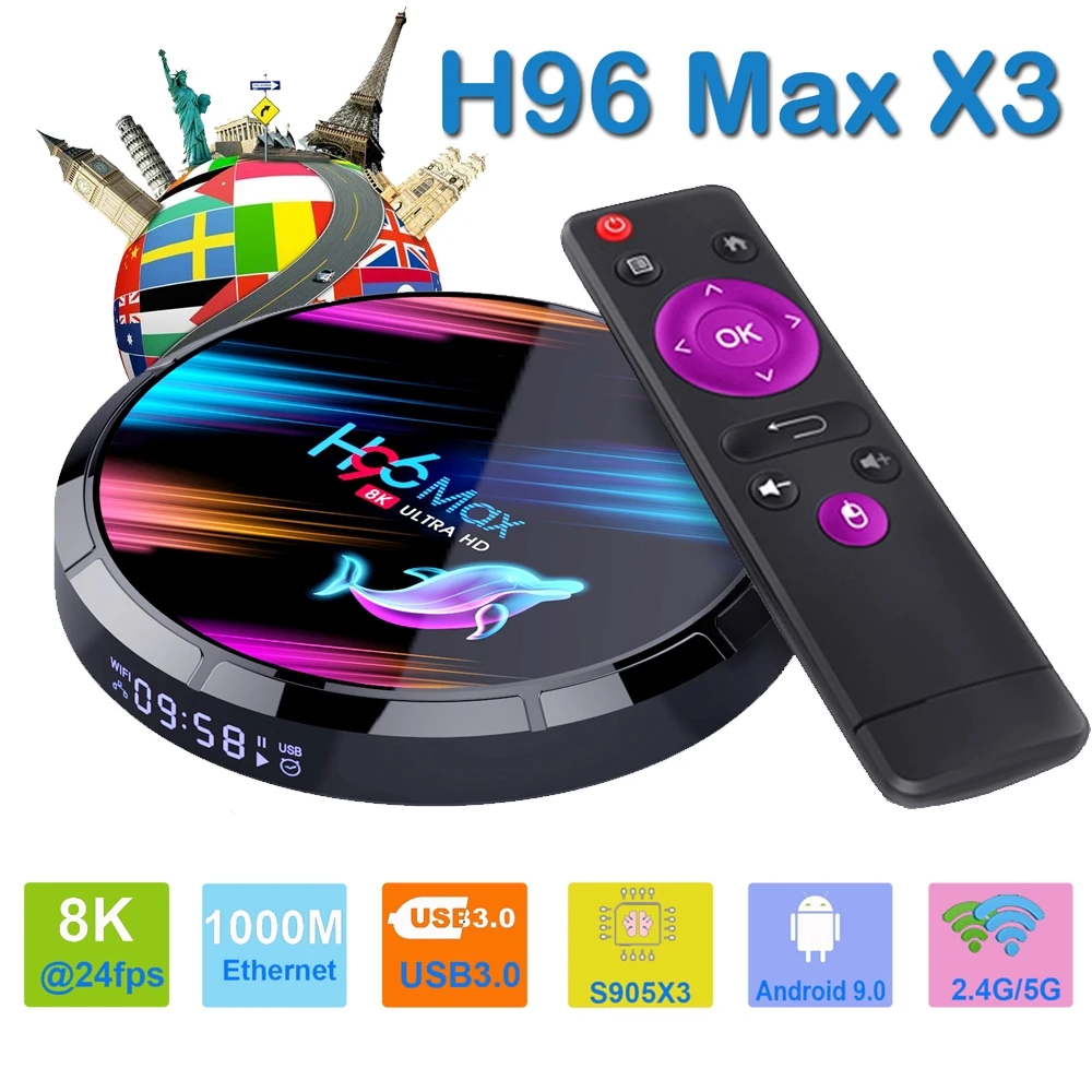 

Android 9.0 TV Box H96 MaxX3 Amlogic S905X3 4K Smart TV Box 2.4G&5G Wifi BT4.0 H96Max 4GB 64GB Media Player Android Set Top Box
