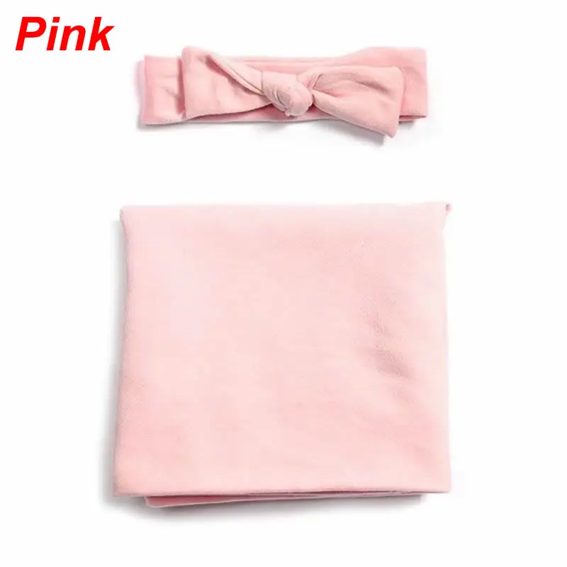 Pink 2 шт./компл. сплошной Цвет детское одеяло оголовье, набор простой пеленки для новорожденных повязка на голову - Цвет: Pink
