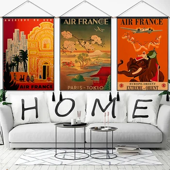 

Air FranceEurope Orient India Airline Travel Hanging Cloth Cotton Line Paintings Poster Home Decor Wall Hanging Tapestry Gift