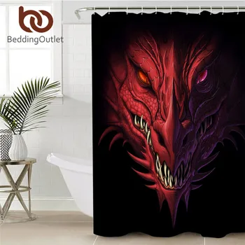 

BeddingOutlet Red Dragon Shower Curtain Head of Angry Waterproof Polyester Bath Curtain With Hooks 3D Print Bathroom Decoration