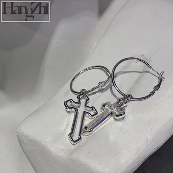 

HANGZHI 2020 Korea Vintage Cross Hollow Hip Hop Needle Circle Gothic Metal Drop Earrings New Geometric Earrings for Women Party