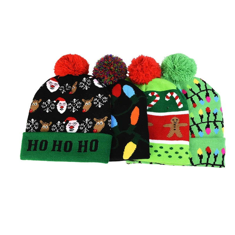 LED Christmas Hats Beanie Sweater Christmas Santa Light Up Knitted Winter Hat for Kid Adult Party Warmer Cap 1Pc christmas beanie hat