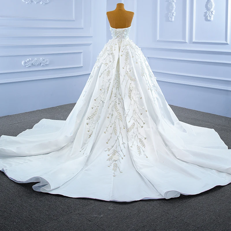 RSM67282 White Elegant Tube Top Wedding Dress Bride Women Party Celebration Banquet Appliques Printed Gown свадебное платье 2