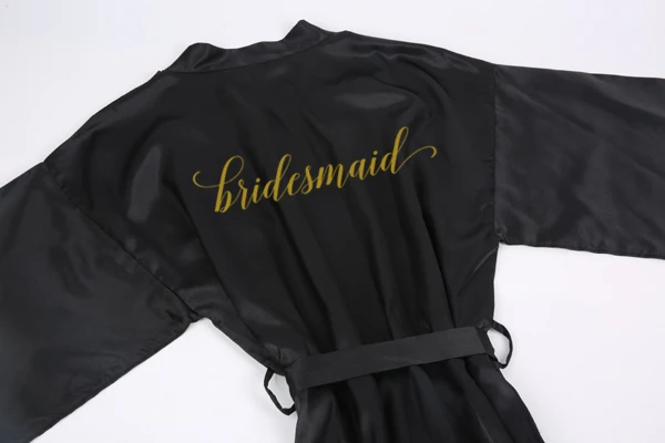 bridesmaid Sisbigdey сексуальный черный Халат Атласный Женский халат Золотое письмо Свадебная вечеринка подружки невесты peignoir невесты команда халаты для невесты - Цвет: bridesmaid