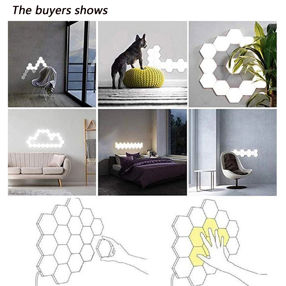 Led Quantum Lamp Hexagonal Lamps Modular Touch Sensitive Lighting LED Night Light Magnetic Hexagons Creative DIY Decor Wall Lamp 8