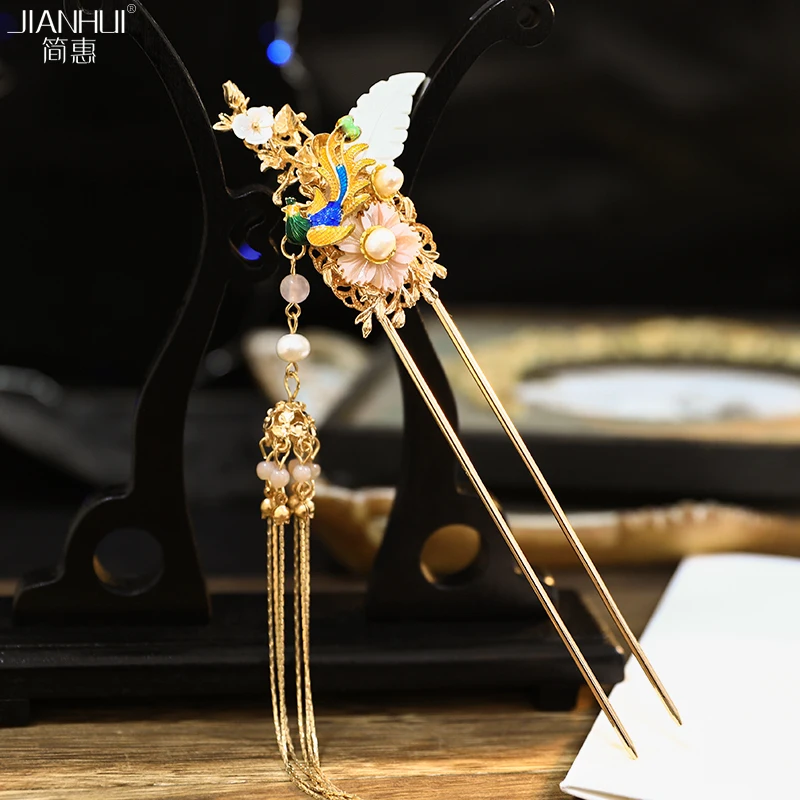 

Chinese hanfu vintage pearl tassel flowers handmade hairpin hair sticks clip accessories Headwear for kimono COSPLAY boxpack