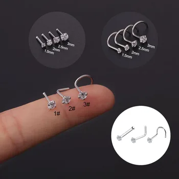 2021 새로운 1Pcs 20G 티타늄 스틸 코 스터드 코 링 1.5-3mm 미니 지르콘 코 네일 L 모양 나사 콧 구멍 피어싱 쥬얼리