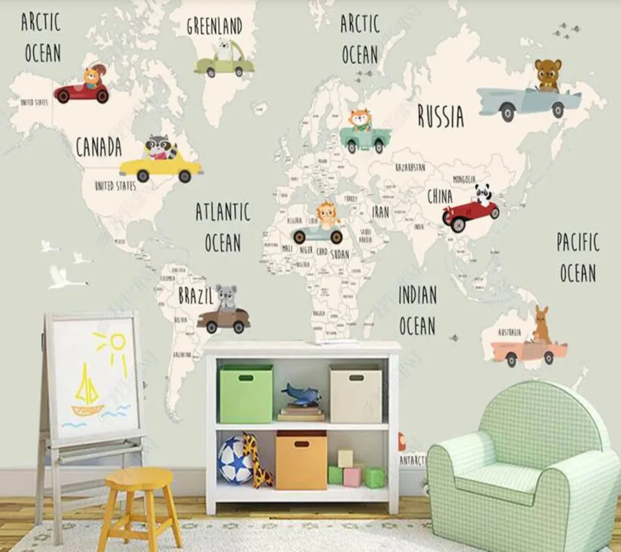 

Papel de parede Hand drawn cartoon travel around the world children's room paradise 3D wallpaper mural,living room home decor