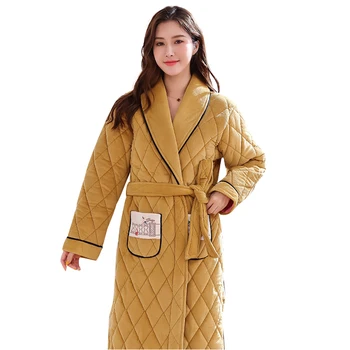 겨울 긴 목욕 나이트 가운 두꺼운 산호 양털 누비 이불 여성 가운 기모노 목욕 가운 잠옷 따뜻한 긴 소매 잠옷 M-XXXL