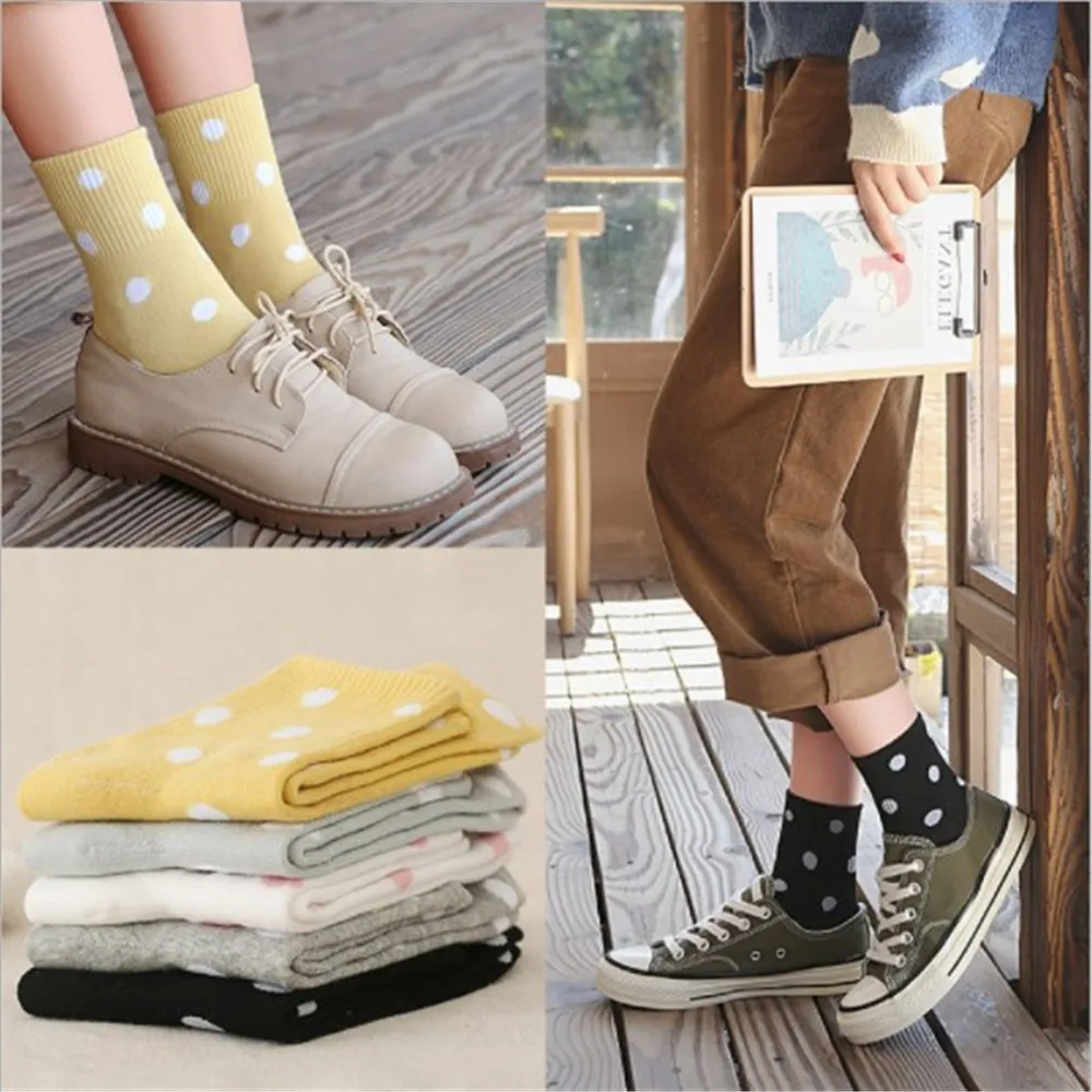 Japanese Korea High School Girls High Dot Retro Socks Loose Solid Colors Double Needles Knitting Cotton Long Socks Women Japanese Korea High School Girls High Dot Retro Socks Loose Solid Colors Double Needles Knitting Cotton Long Socks Women