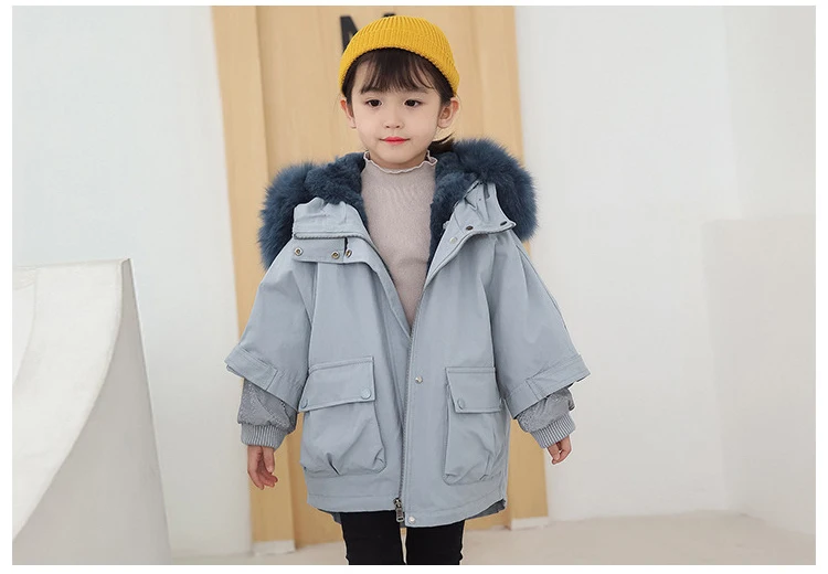 Dollplus/ зимние для маленьких девочек куртка с натуральным мехом, теплая одежда для маленьких девочек, верхняя одежда, пальто, От 4 до 12 лет детская, для новорожденных девочек куртка-парка, куртка для маленьких детей