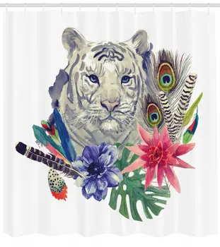 

Tiger Shower Curtain Retro Feline Cat Print for Bathroom