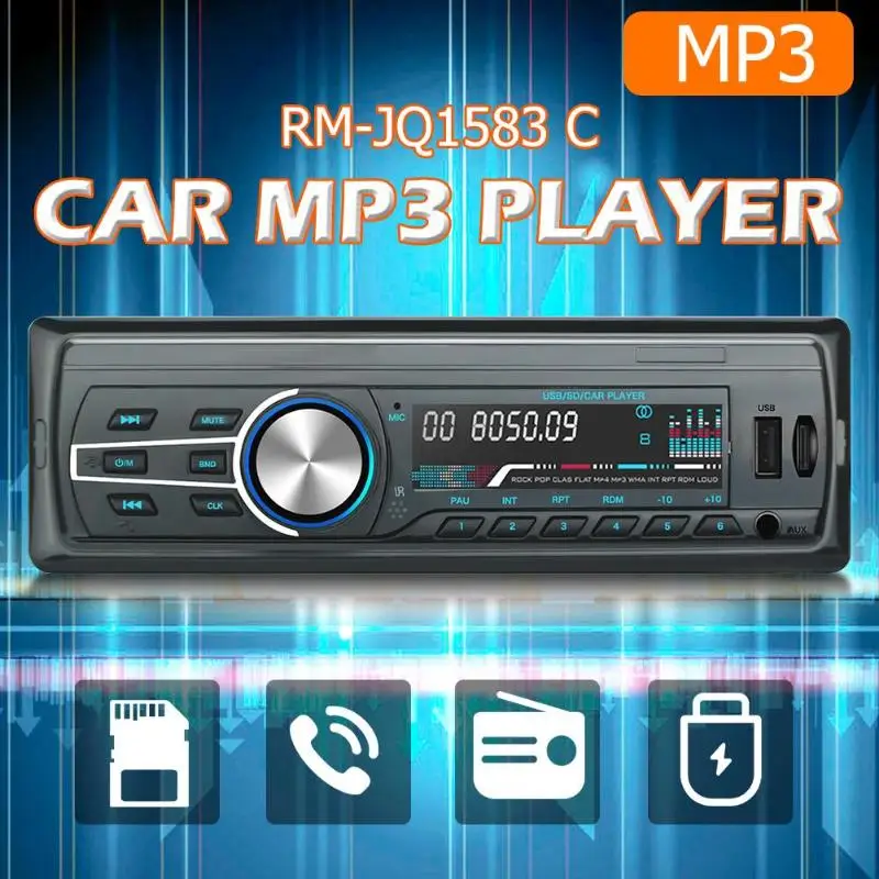 1 Din автомобильный Радио плеер в тире стерео аудио RM-JQ1583C USB FM радио Bluetooth Hands-free головное устройство MP3 музыкальный плеер универсальный