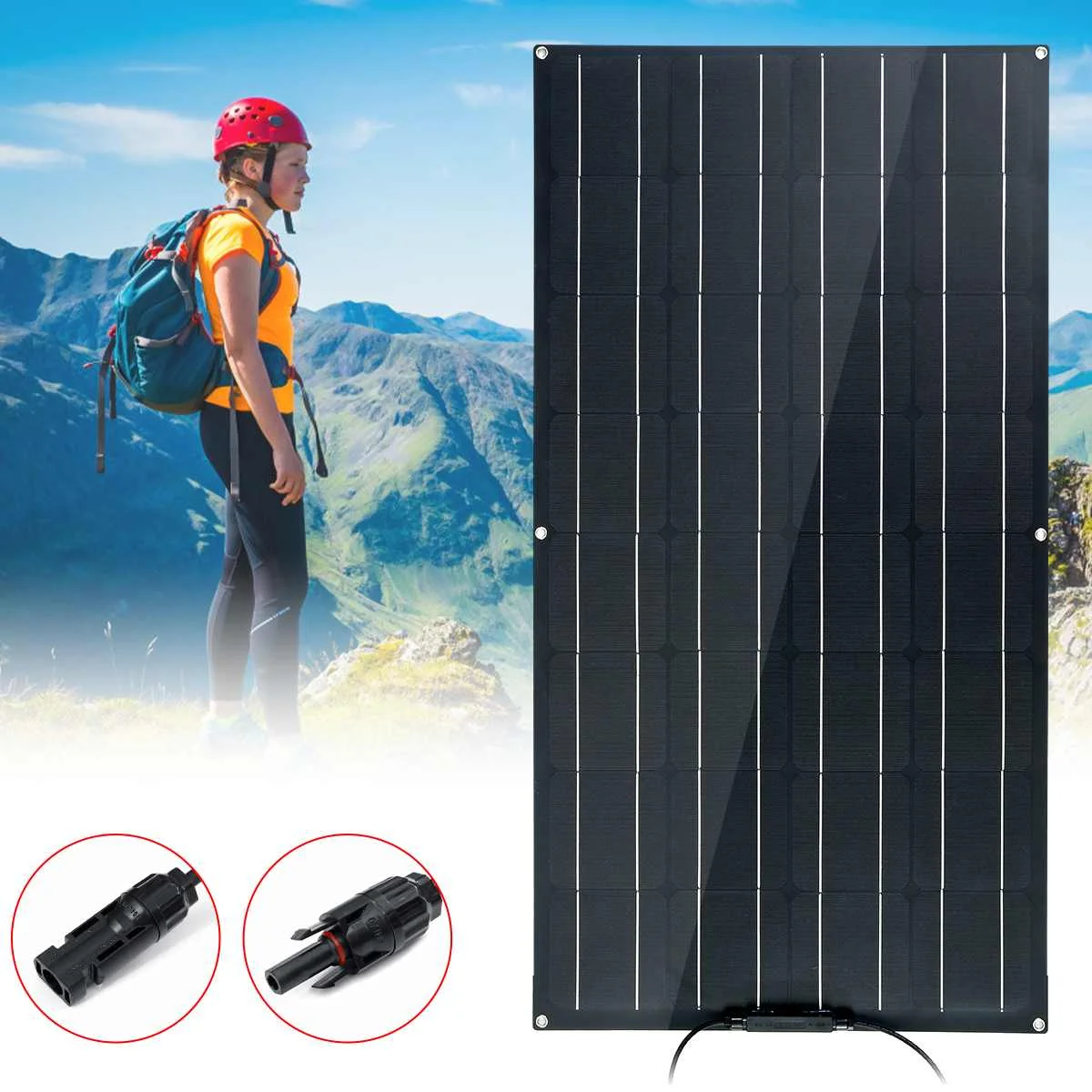 Гибкий Панели Солнечные 100 W/200 W матовая текстура с 4 защитные уголки солнечных батарей модуль MC4 разъем для батарей 12В автомобилей класса RV яхта