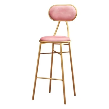 

Northern Europe Light Luxury Bar Chair Ins Simple Net Red Front Desk Dining Room Leisure Back High Foot Stool