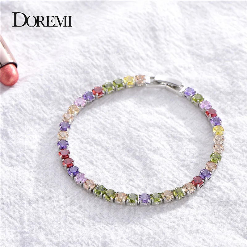 DOREMI цветной Радужный австрийский Цирконий Браслет Свадебный браслет и браслеты Хип-хоп ювелирные изделия теннисные браслеты для женщин/мужчин Вечерние