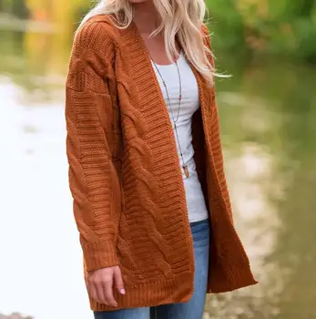 

Knitted Open Front Elegant Cardigan Long Female Sweater Ladies Autumn 2019 Office Girls Winter Sweaters Women Clothes QH1982