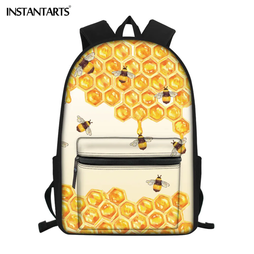 

INSTANTARTS Cute Bee School Bags Fashion Women Travel Rucksack Lapatop Backpack Insect Printing Mochila Feminina Student Bookbag