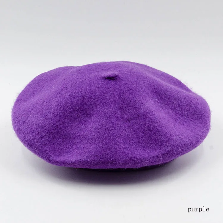 purple Fashion Autumn Winter Wool Beret Women Ladies Warm Winter Hats Women Solid Color Painter Hat French Bonnet Beanie Ski Cap - Цвет: purple