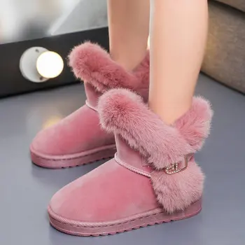 

Women Flats Snow Boots Fur Boots Winter Warm Snow Shoes woman Round-toe Female Flock Leather Women Boots
