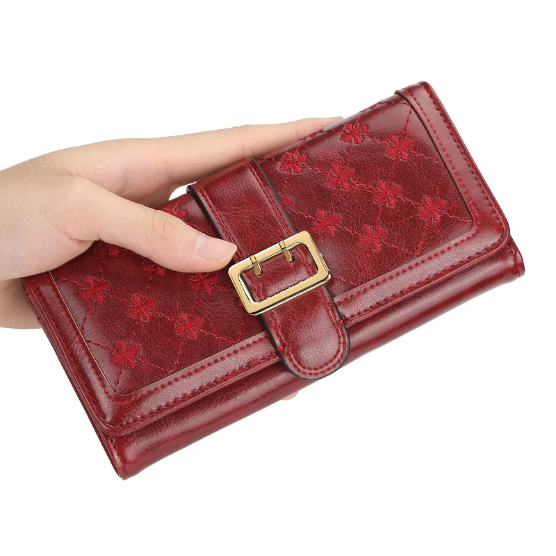 Hot sale Women's wallet versatile simple long clutch bag four-leaf clasp embossed mobile phone bag