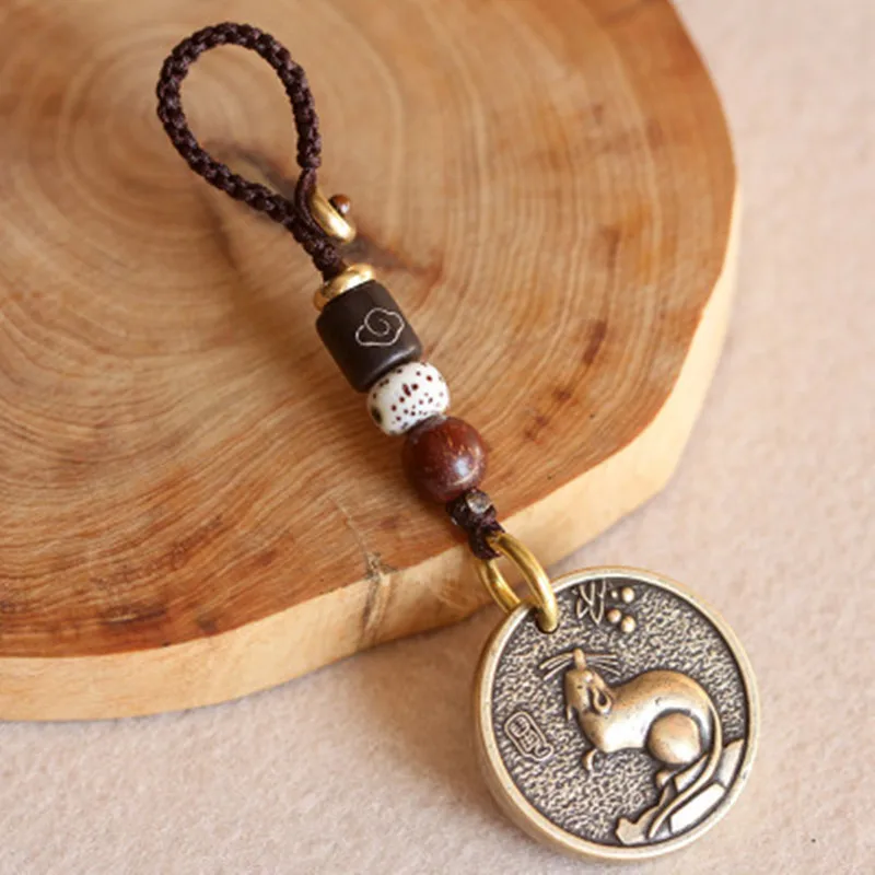 

Wallet Pure Copper Accessories Zodiac Sign Mouse Pendant Key Buckle Copper Metal Pendant Brass Small Car key Pendants Gift