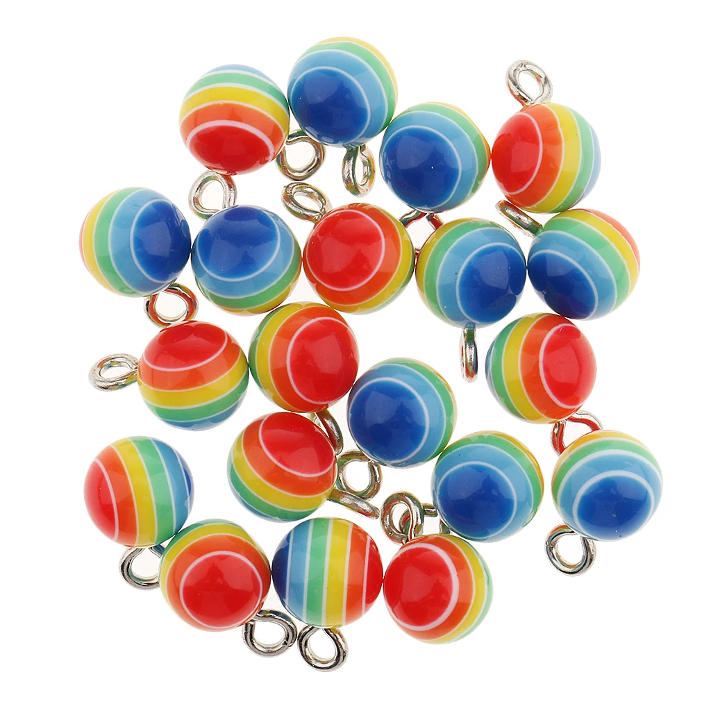 40 Pieces Round Striped Rainbow Resin Charms Pendants for necklaces bracelets earrings Jewelry Making Craft 7mm