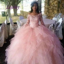 Длинные рукава Кружева Бальные платья Тюль размера плюс 15 лет шестнадцать Дебютант сладкий 16 платье выпускного вечера