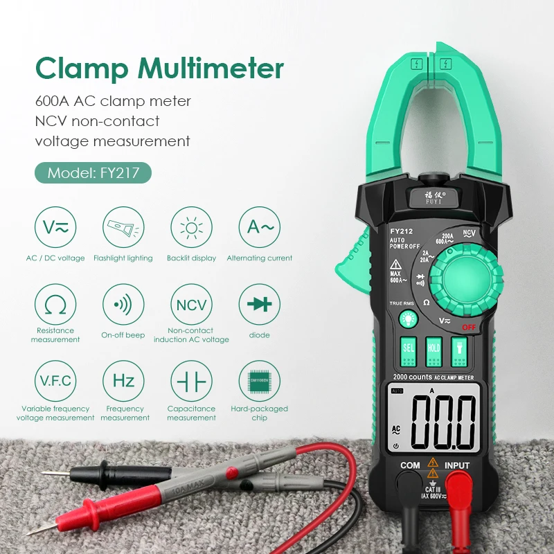 

Clamp Multimeter DC AC Current Voltage NCV Ohm Tester Ammeter capacitor Multimeter Auto Range Measurement Test Electrician Tool