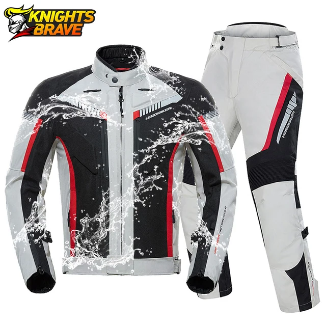 HEROBIKER עמיד למים אופנוע חליפת מירוץ ציוד מגן אופנוע מעיל + אופנוע מכנסיים ירך מגן Moto בגדי סט