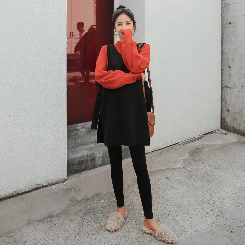 

Maternity Clothes 2019 Autumn New Style Korean-style Fashion Shirt Mid-length Two-Piece Set Large Size Pregnant Women Dress