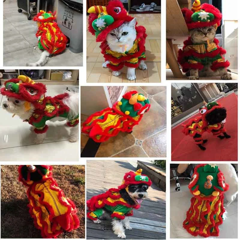 Смешная ткань для кошек, кошек, одежда для домашних животных, забавные костюмы для кошек, Лев, грива, новогодний домашний питомец, китайский костюм, дракон, танцевальная одежда с изображением Льва