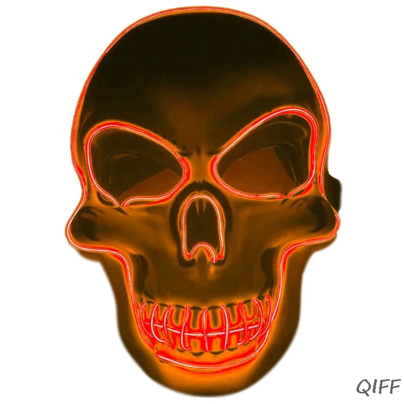 Unisex Halloween Light Up Mask Cosplay LED Scary Death Skull EL Wire Neon Fluorescent Festival Party Cosplay Costume Decoration - Цвет: O