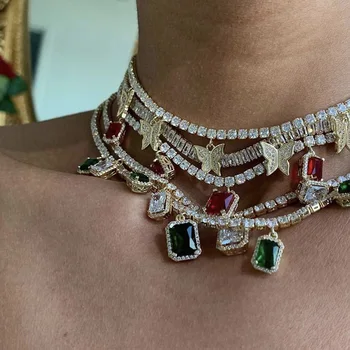 

new Sparking bling heart arrow cz tennis charm square halo cz drop charm Rock Punk Iced out jewelry Hip Hop Bling women necklace