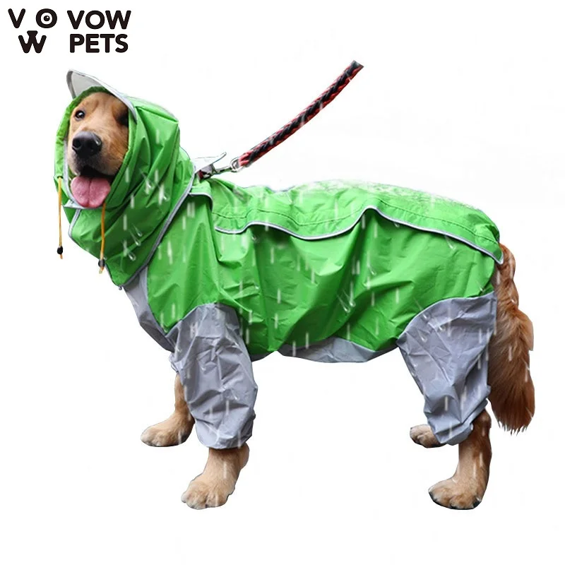 VOW Pet Small Large Dog Raincoat Waterproof Clothes For Jumpsuit Rain Coat Hooded Overalls Cloak Labrador Golden Retriever 2021 | Дом и сад