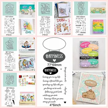 

Mix Cute Animal Deer Bear Crocodile Sentence Words Human Metal Cutting Dies Match Clear Silicone Stamps Decorate Cards Scrapbook