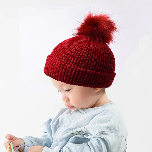 Bonnet élastique unisexe à sertir pour enfant, garde au chaud, bonnet à  pompon extérieur, casquette, document solide, automne, hiver - AliExpress