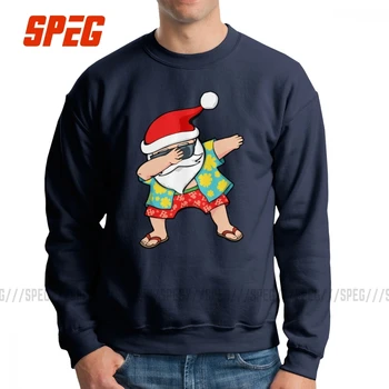 

Hawaiian Dabbing Santa Sweatshirts Men's Funky Pure Cotton Crewneck Pullover Printing Hoodies Tops