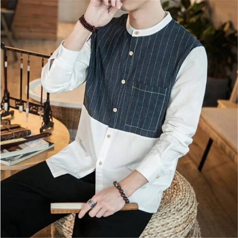 Camisa Masculina высокое качество Винтаж Для мужчин, дышащие туфли, Классическая рубашка летнее платье в полоску с длинным рукавом Для мужчин рубашка, одежда, рубашка