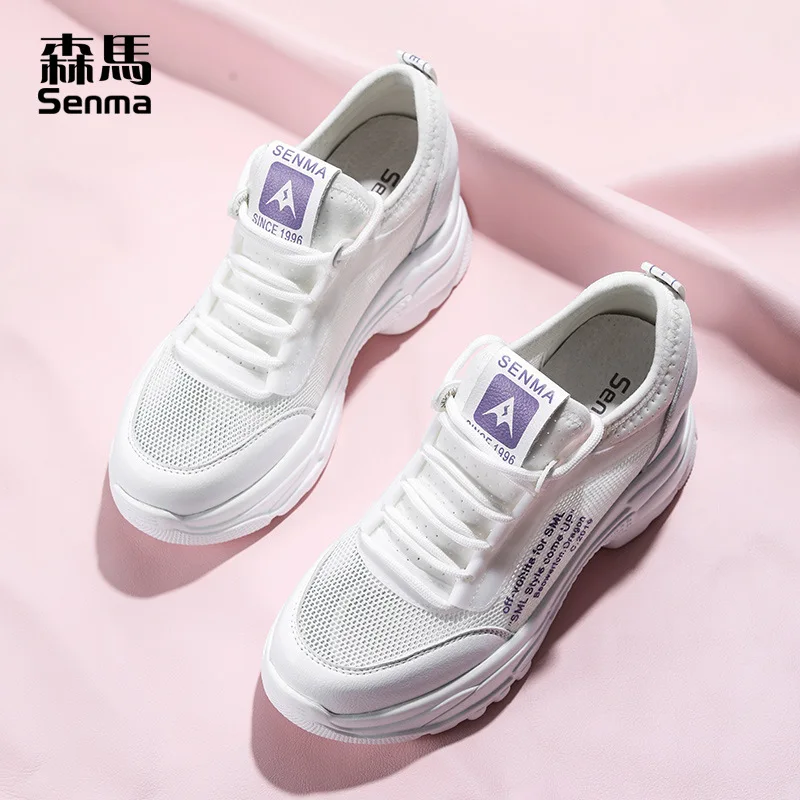 

Semir Sports Shoes Women's Summer Punched Sheet Surface White Light Versatile 2019 New Style Flat Thick Bottomed Running Shoes
