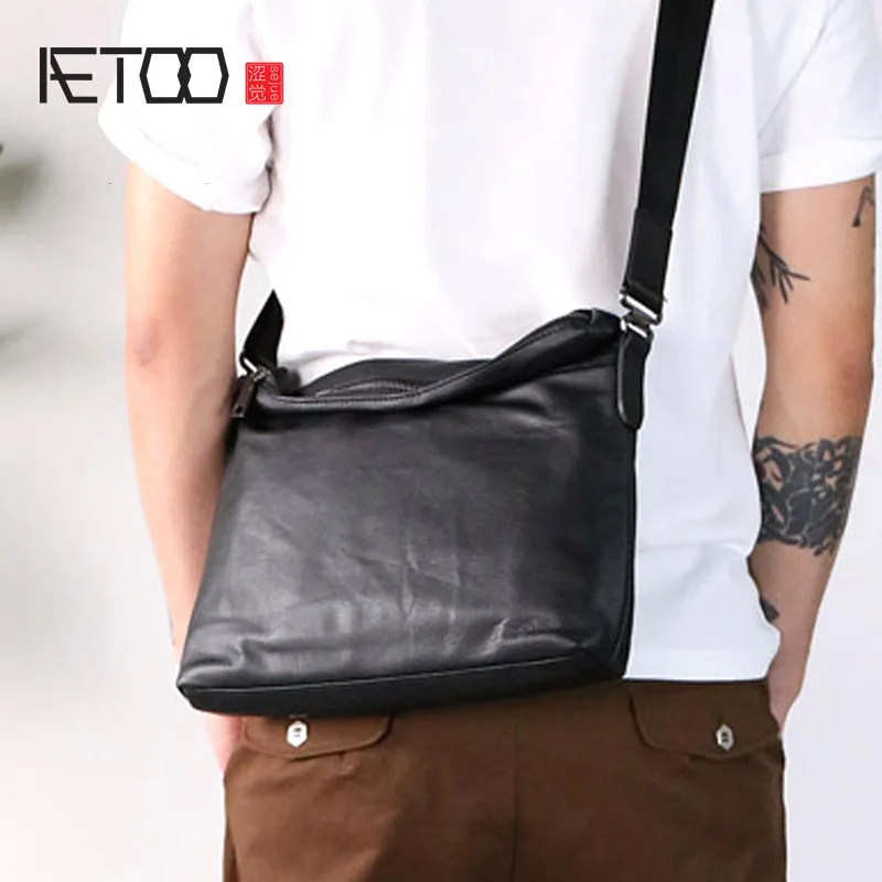 

AETOO Genuine leather men's bag new simple Korean version of the shoulder slung tide bag leather cross section casual lightweigh