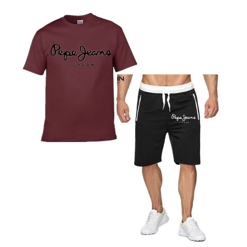 

2019 New Men Fashion Two Pieces Sets T Shirts+Shorts Suit Men Summer Tops Tees Fashion Tshirt High Quality men clothing