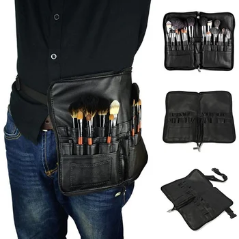 

Makeup Brush Apron with Artist Belt Strap PVC Make Up Brush Bag Holder Professional Cosmetic Bags & Cases Black