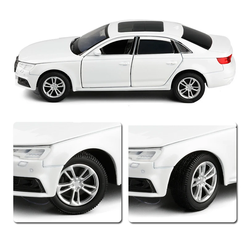 Модель автомобиля Audi A4 из сплава под давлением Спортивная черная белая со