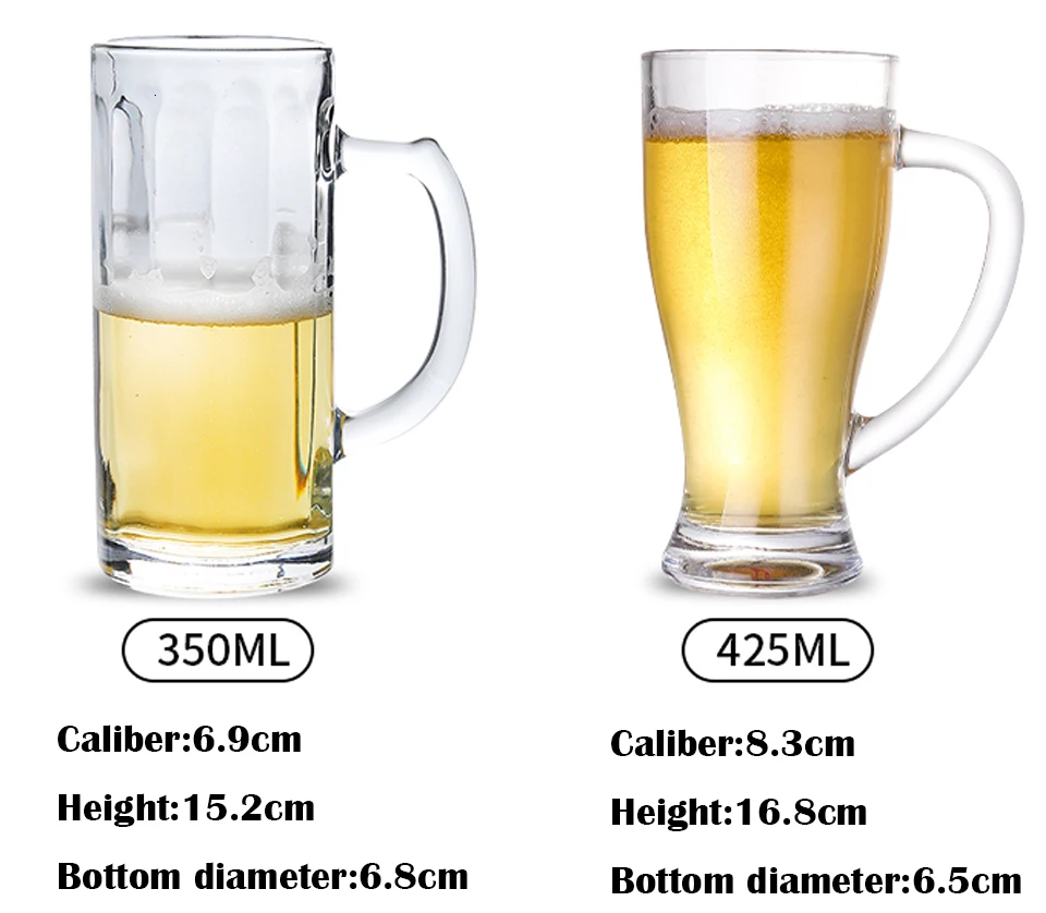 CAKEHOUD Household Glass Beer Mug With Handle Thickened Transparent Crystal Tea Cup Drink Cup Bar Party Supplies Cocktail Glass