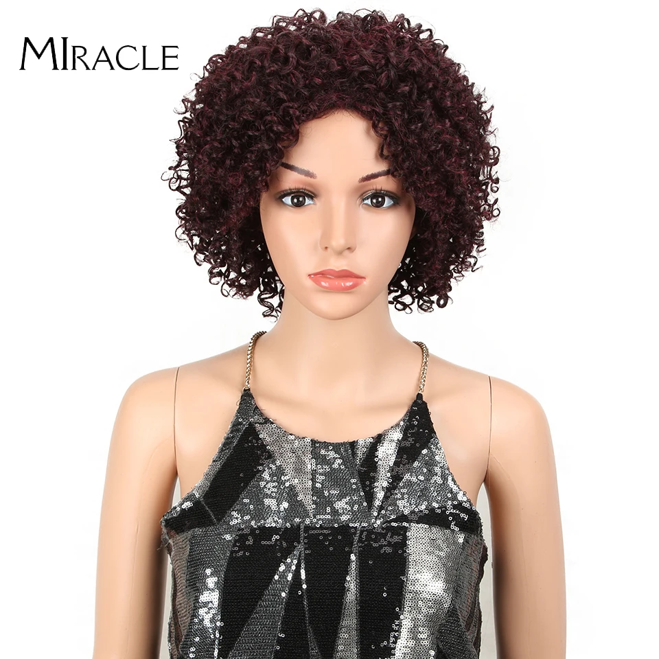 

Miracle Afro Kinky Curly Synthetic Wigs For Black Women Curly Wave 12"Inch Short Wig Heat Resistant Red Black Color Wig
