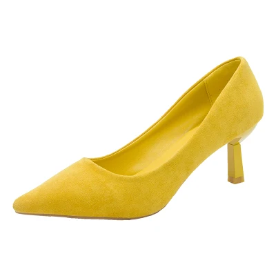 

2020 European and American fashion temperament lady small fragrance style solid color fine suede 6 cm high heels trendy women