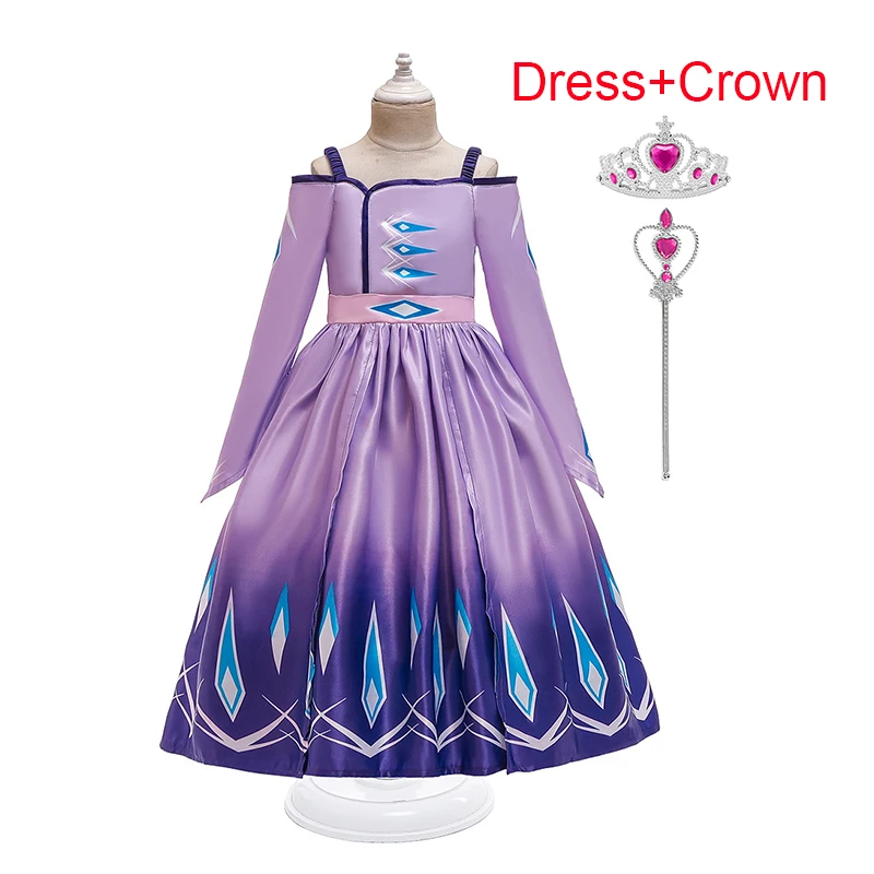 Purple Dress Crown Платье принцессы Анны для девочек; маскарадный костюм для детей; маскарадный костюм принцессы Эльзы; нарядное платье Снежной Королевы; подарок на день рождения, Рождество, вечеринку - Цвет: Purple Dress Crown