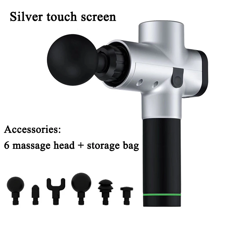 Sliver touch screen Электрический массажный пистолет для мышц лечение вибрацией Массажер для глубоких тканей фитнес-коррекция фигуры мышечные упражнения для расслабления боли - Цвет: Sliver touch screen