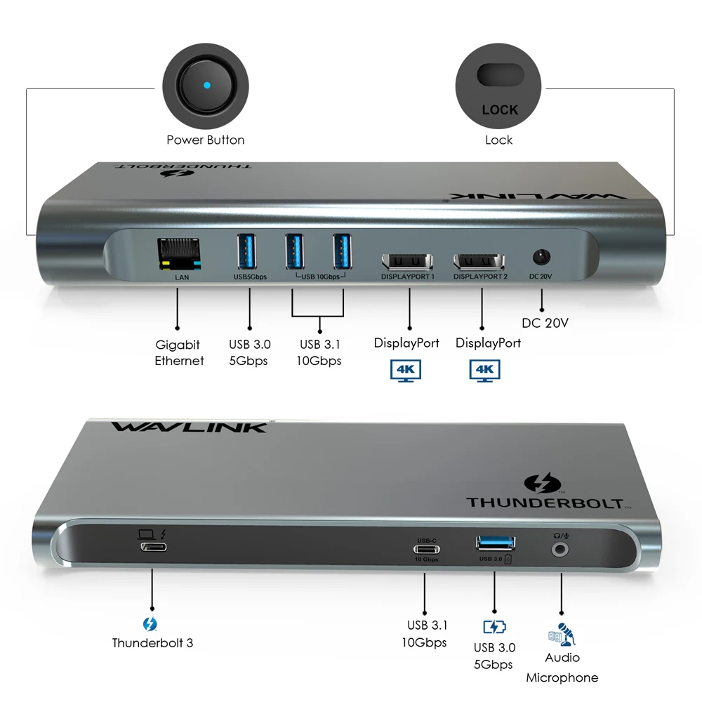 Док станция Thunderbolt 3 для ноутбука 8K двойной порт дисплея 4K дисплей Full HD с USB